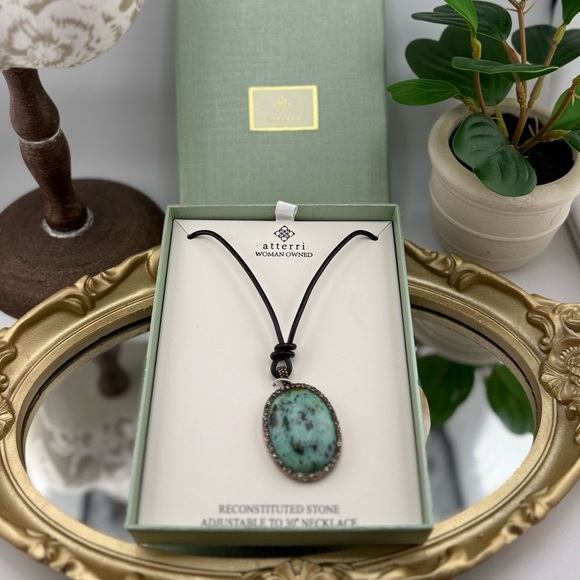 atterri Jewelry - Atterri Adjustable Black Cord Necklace with Oval Reconstituted Stone Pendant